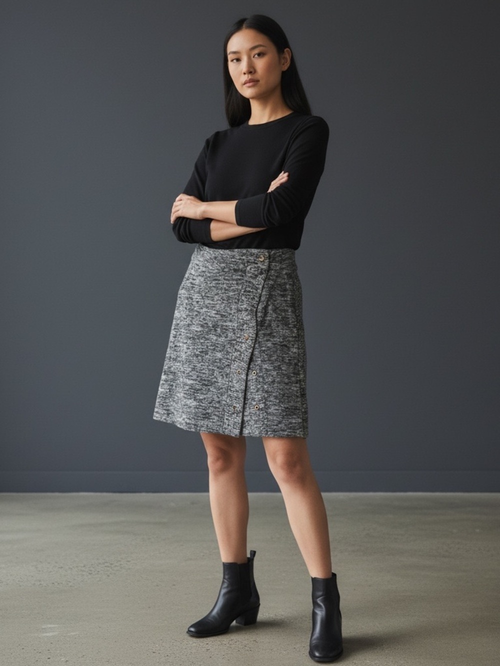 Anthropologie Sparrow 100% Merino Wool Spacedye Grey Faux Wrap Skirt Large #1620